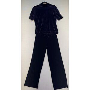 Vintage Kasper & Company Velvet Pants & Top Set M/P Purple Short Sleeve